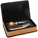 Light Brown Leatherette 2-Piece Wine Tool Set