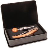 Gray Leatherette 2-Piece Wine Tool Set