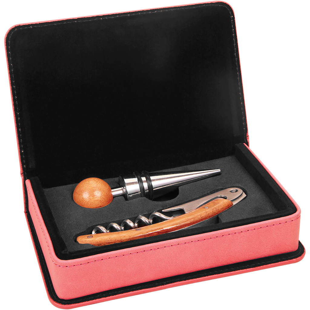 Pink Leatherette 2-Piece Wine Tool Set