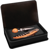 Black & Silver Leatherette 2-Piece Wine Tool Set