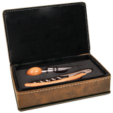 Rustic & Gold Leatherette 2-Piece Wine Tool Set