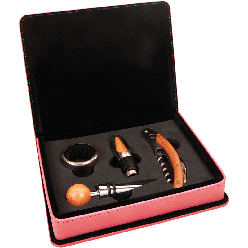 Pink Leatherette 4-Piece Wine Tool Set