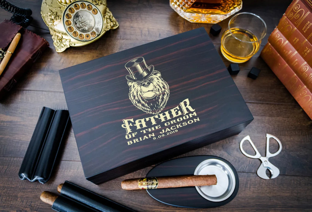Cigar Humidor Gift Set with Matching Accessories, Great gift for your groomsmen or any cigar lovers