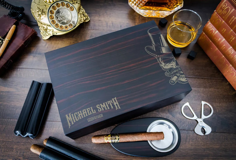 Engraved Cigar Humidor Gift Set with Matching Accessories, Great gift for your groomsmen or cigar lovers