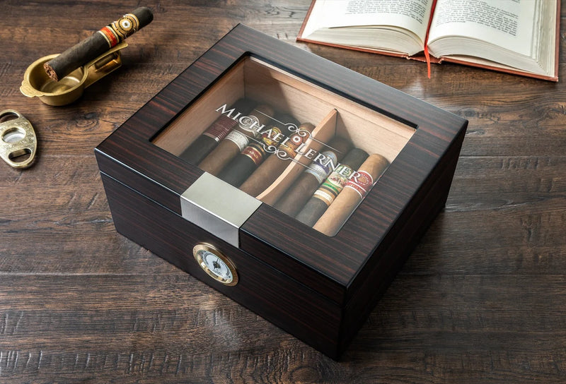 Glass Top Cigar Humidor - Custom engraved humidor box 20-25 Ct.