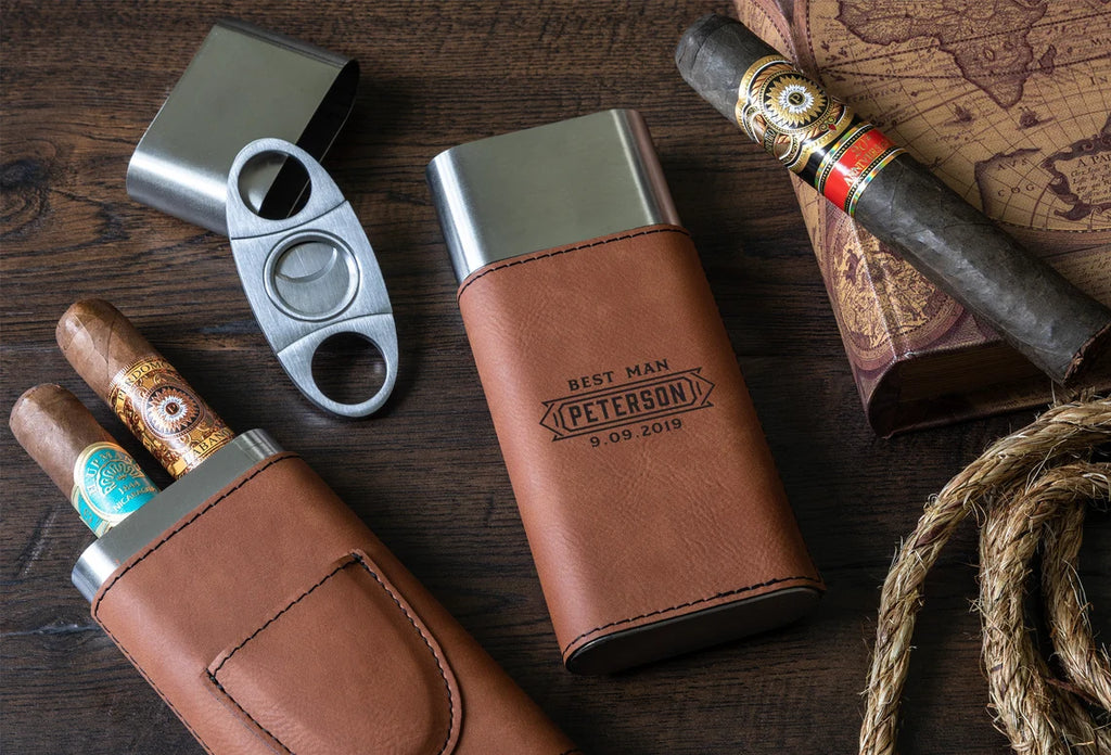 Personalized cigar case and cutter - Custom Engraved Cigar case