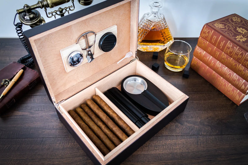 Cigar Humidor Gift Set with Matching Accessories, Great gift for your groomsmen or any cigar lovers