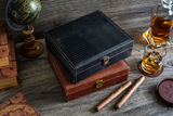 Personalized leather humidor box gift set with matching accessories