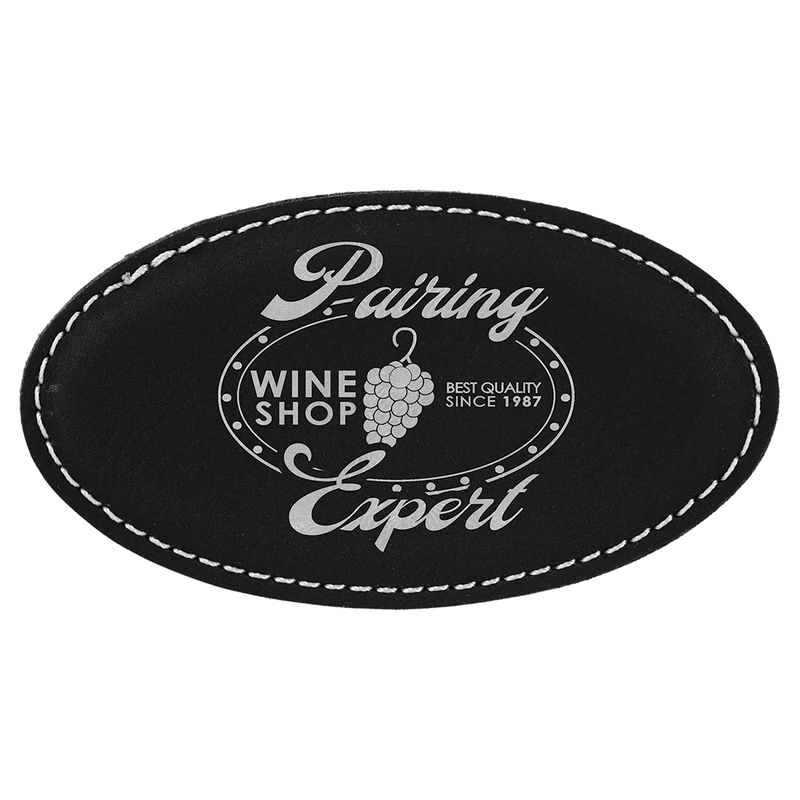 Black & Silver Leatherette Oval Name Badge with Magnet