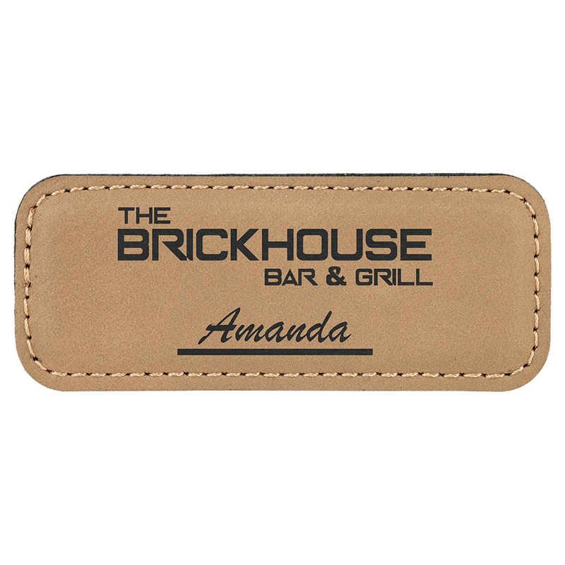 Light Brown Leatherette Round Corner Name Badge with Magnet