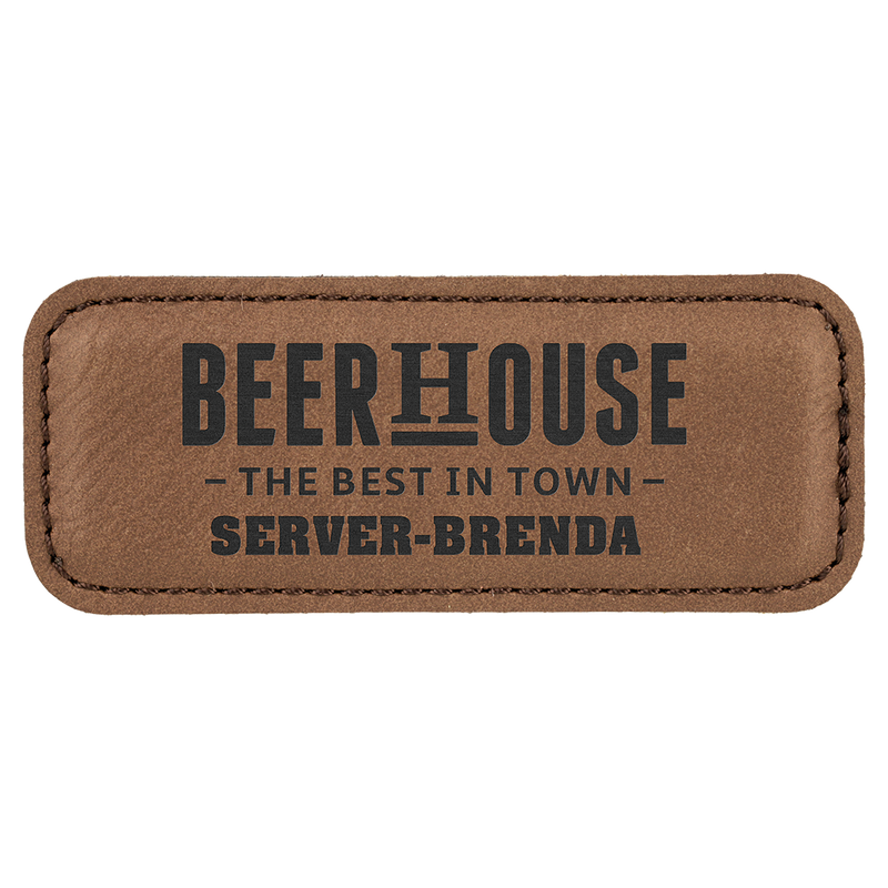 Dark Brown Leatherette Round Corner Name Badge with Magnet