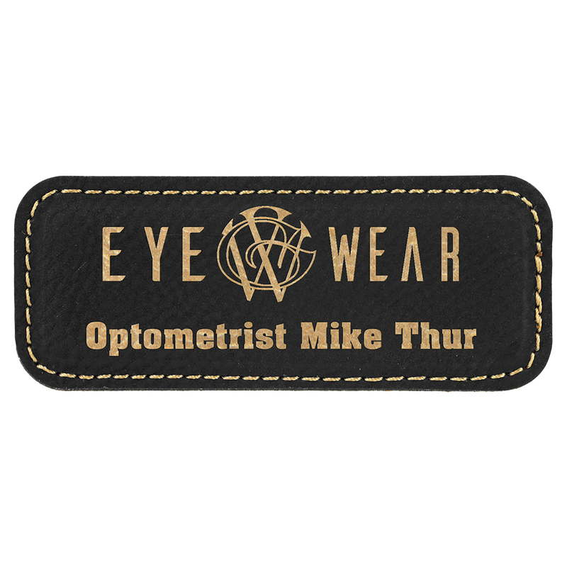 Black & Gold Leatherette Round Corner Name Badge with Magnet