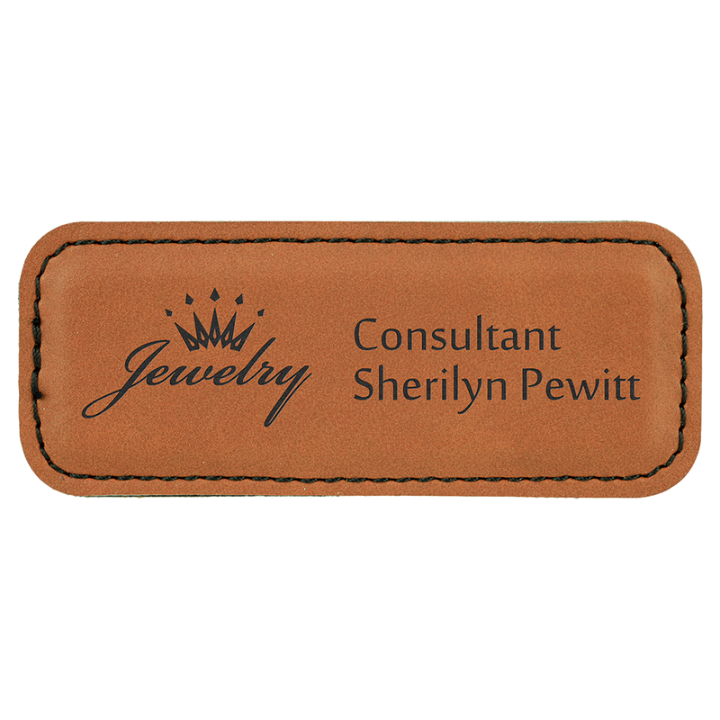 Rawhide Leatherette Round Corner Name Badge with Magnet