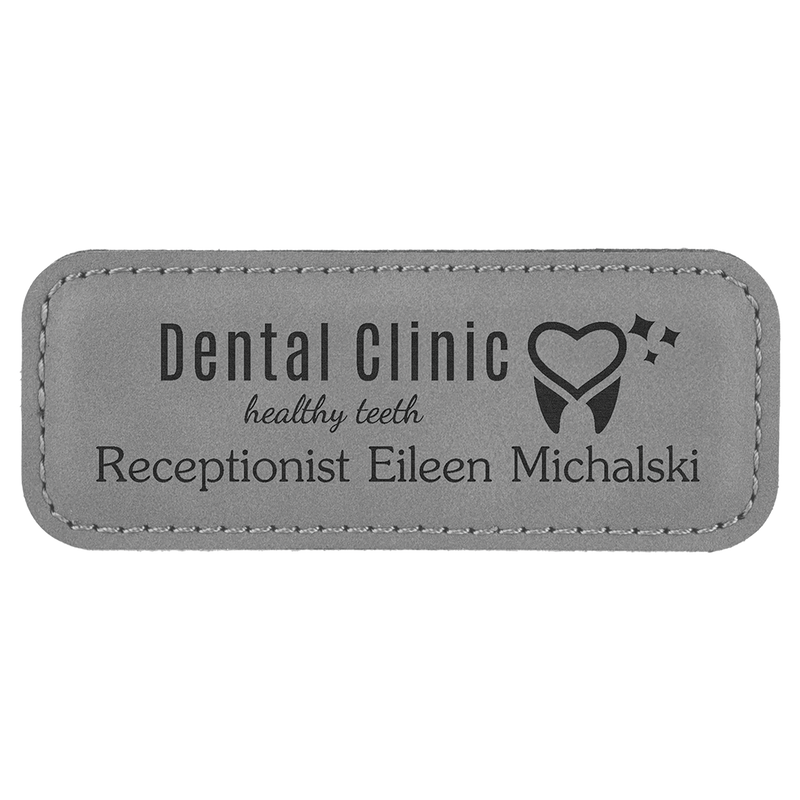 Gray Leatherette Round Corner Name Badge with Magnet