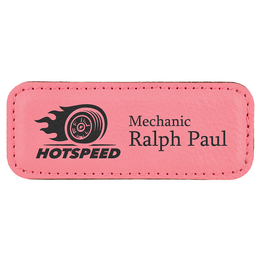 Pink Leatherette Round Corner Name Badge with Magnet