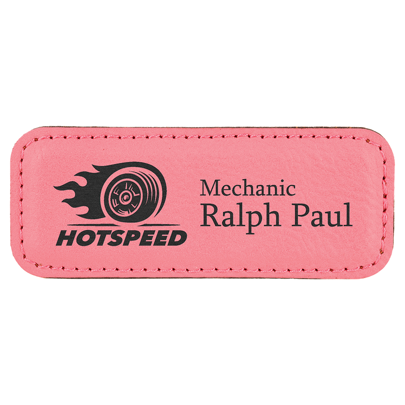 Pink Leatherette Round Corner Name Badge with Magnet