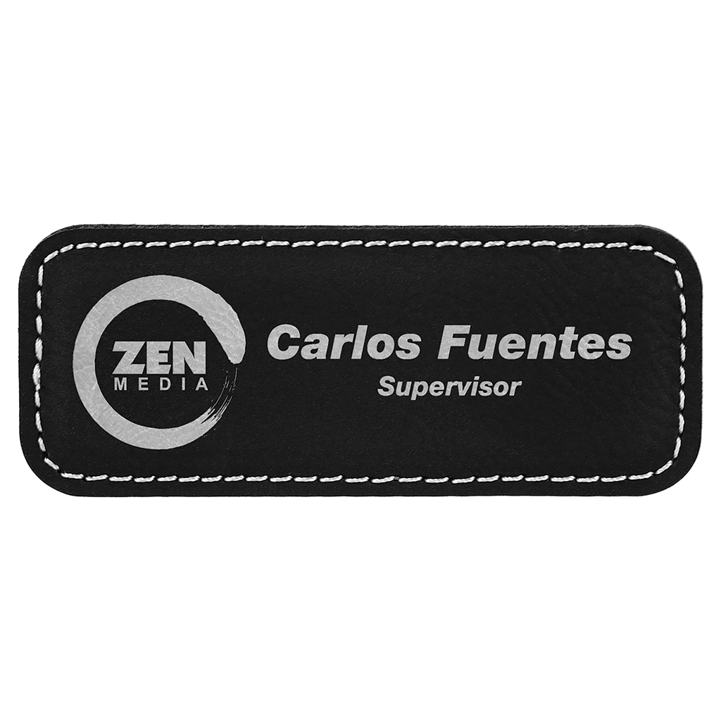 Black & Silver Leatherette Round Corner Name Badge with Magnet