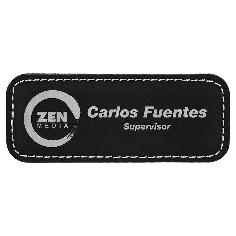 Black & Silver Leatherette Round Corner Name Badge with Magnet