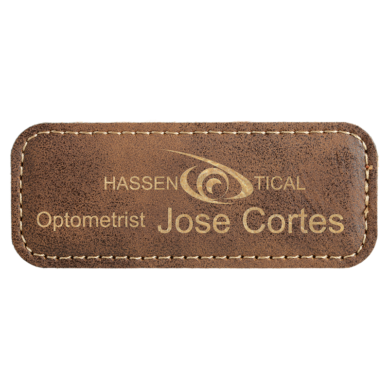 Rustic & Gold Leatherette Round Corner Name Badge with Magnet