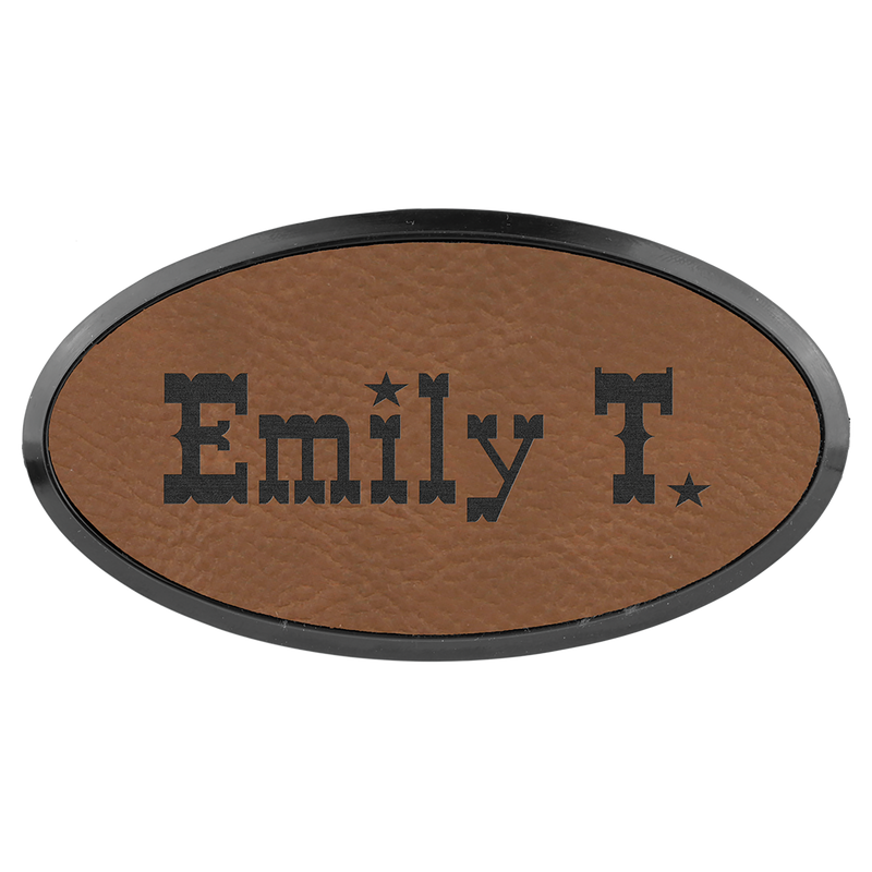 Dark Brown Leatherette Oval Name Badge with Plastic Frame