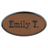 Dark Brown Leatherette Oval Name Badge with Plastic Frame