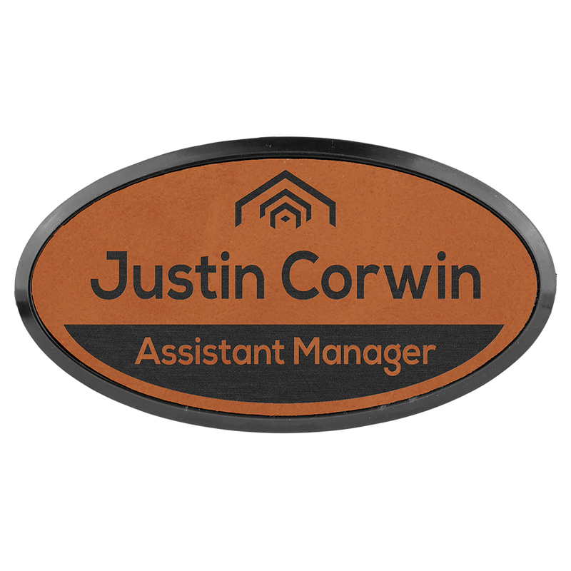 Rawhide Leatherette Oval Name Badge with Plastic Frame