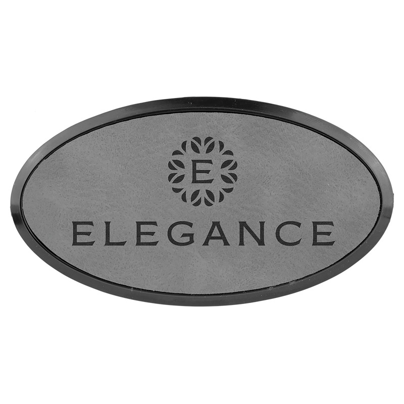 Gray Leatherette Oval Name Badge with Plastic Frame