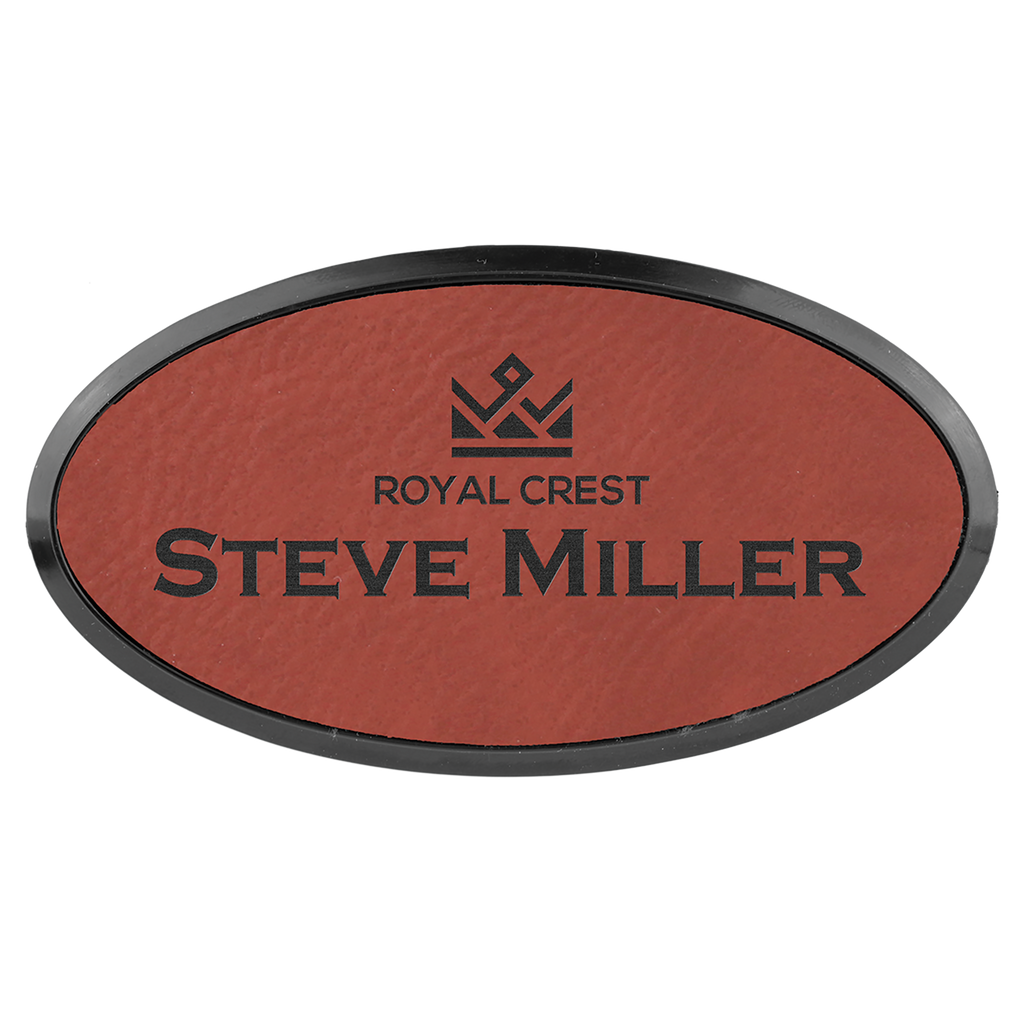 Rose Leatherette Oval Name Badge with Plastic Frame