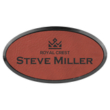 Rose Leatherette Oval Name Badge with Plastic Frame