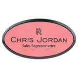 Pink Leatherette Oval Name Badge with Plastic Frame