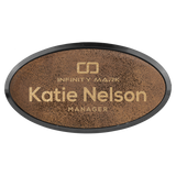 Rustic & Gold Leatherette Oval Name Badge with Plastic Frame
