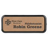 Light Brown Leatherette Round Corner Name Badge with Plastic Frame