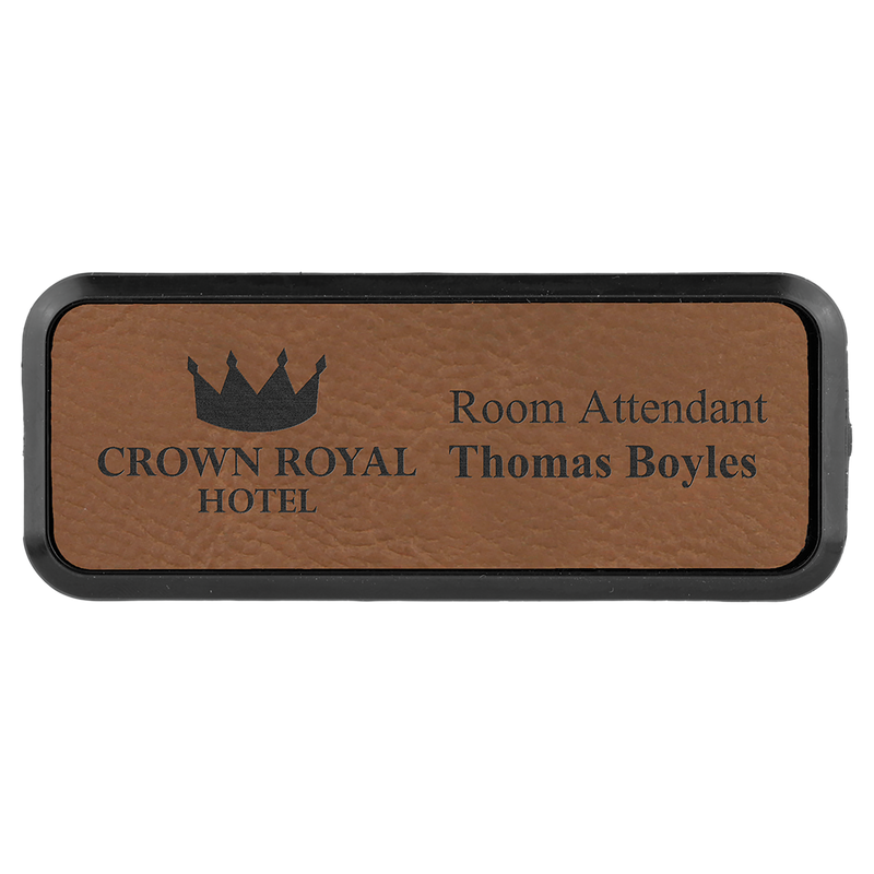 Dark Brown Leatherette Round Corner Name Badge with Plastic Frame