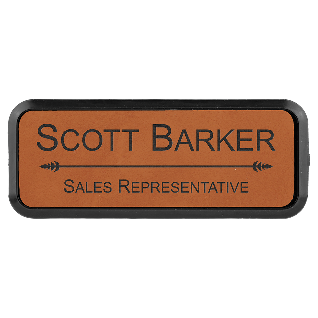 Rawhide Leatherette Round Corner Name Badge with Plastic Frame