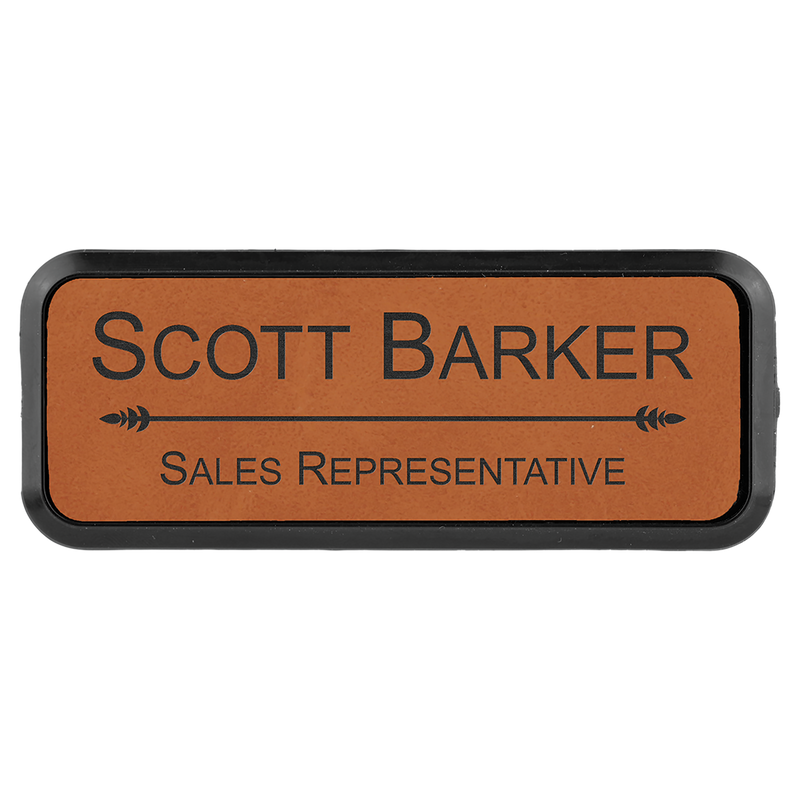 Rawhide Leatherette Round Corner Name Badge with Plastic Frame