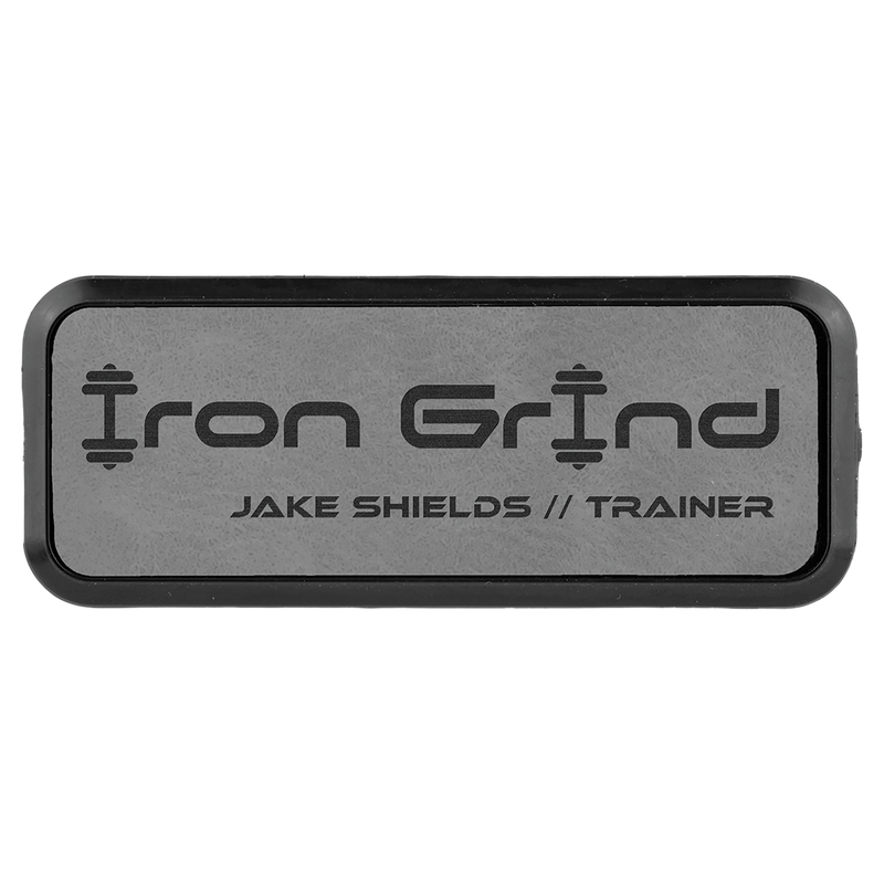 Gray Leatherette Round Corner Name Badge with Plastic Frame