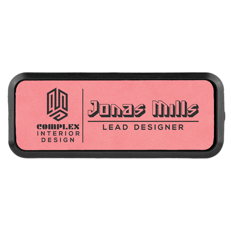 Pink Leatherette Round Corner Name Badge with Plastic Frame