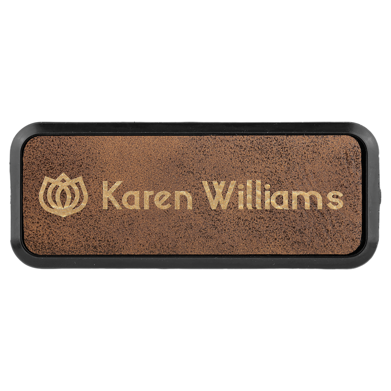 Rustic & Gold Leatherette Round Corner Name Badge with Plastic Frame