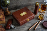 Personalized leather humidor box gift set with matching accessories