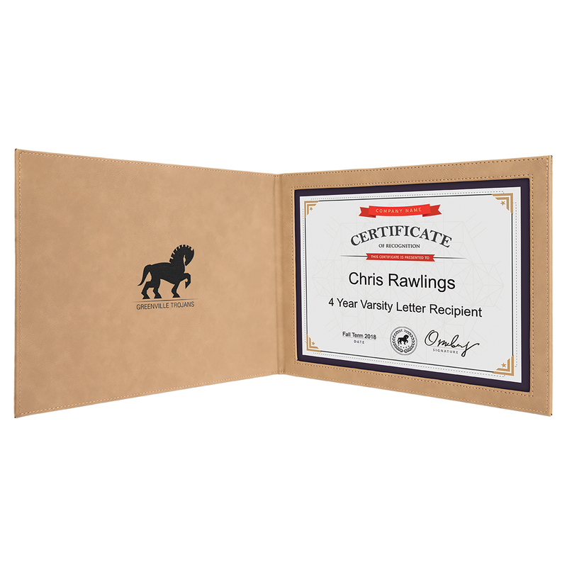 Light Brown Leatherette Holder or 8 1/2" x 11" Certificate