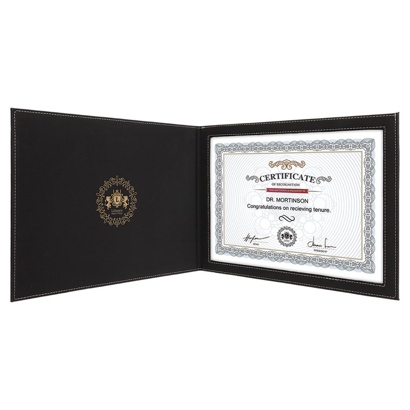 Black & Gold Leatherette Holder or 8 1/2" x 11" Certificate