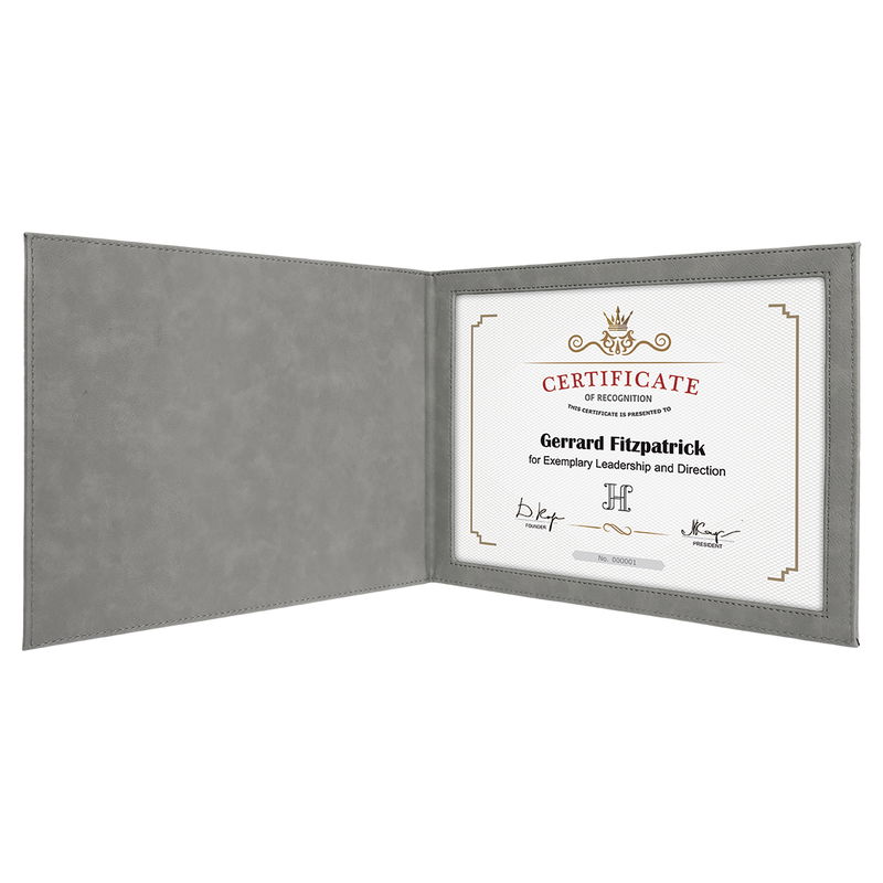 Gray Leatherette Holder or 8 1/2" x 11" Certificate