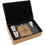 6 oz. Light Brown Leatherette Flask Gift Box Set