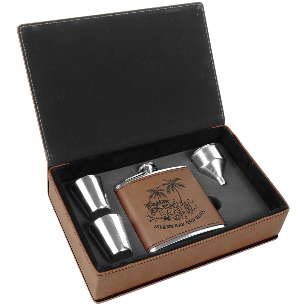 6 oz. Dark Brown Leatherette Flask Gift Box Set