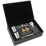 6 oz. Black & Gold Leatherette Flask Gift Box Set