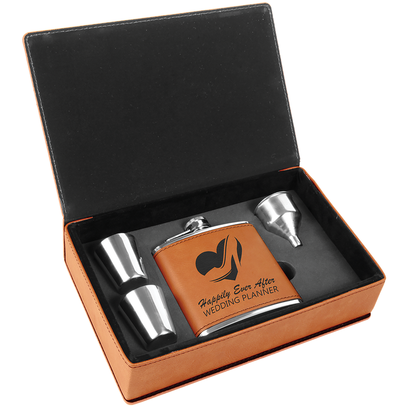 6 oz. Rawhide Leatherette Flask Gift Box Set