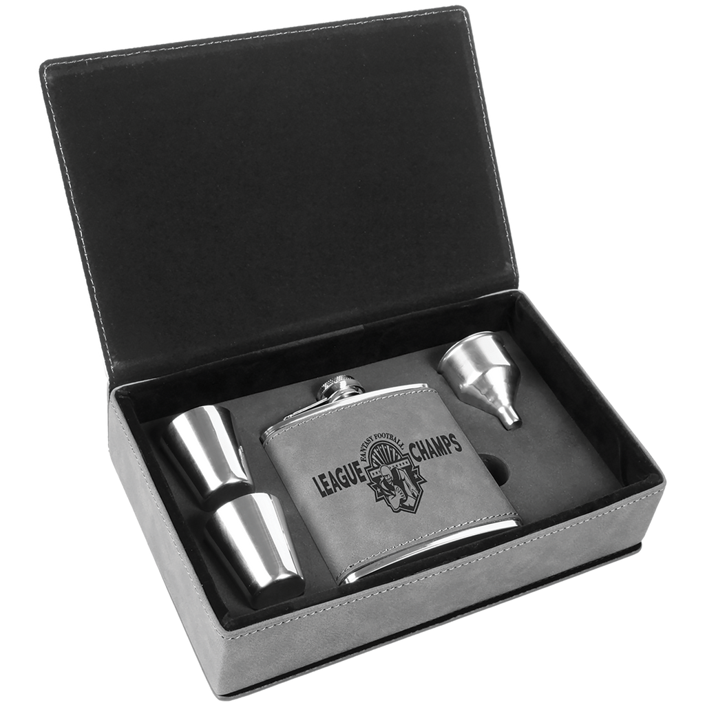 6 oz. Gray Leatherette Flask Gift Box Set