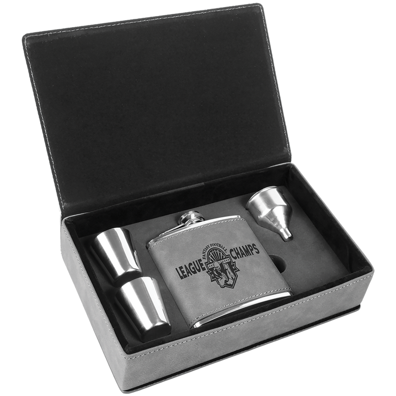 6 oz. Gray Leatherette Flask Gift Box Set