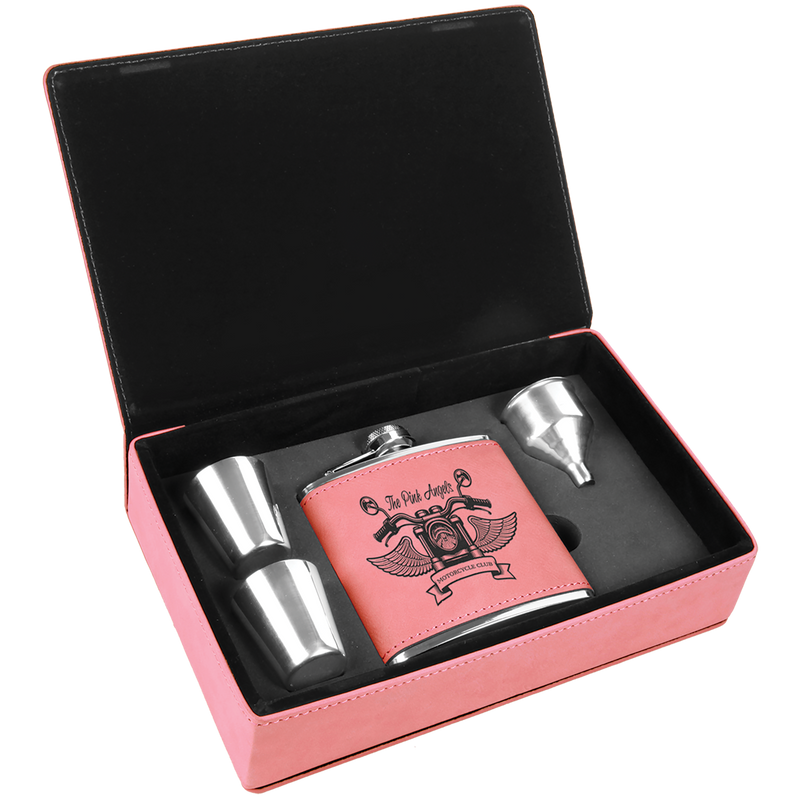 6 oz. Pink Leatherette Flask Gift Box Set