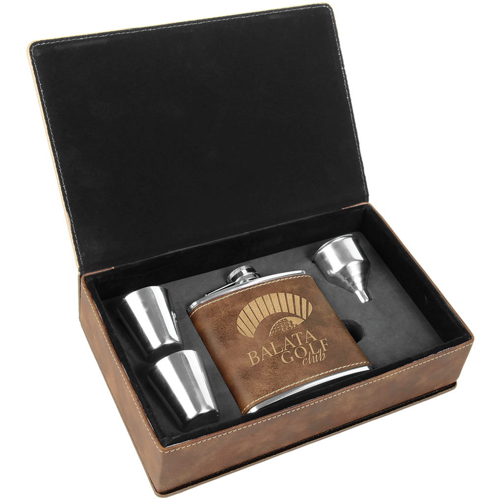 6 oz. Rustic & Gold Leatherette Flask Gift Box Set
